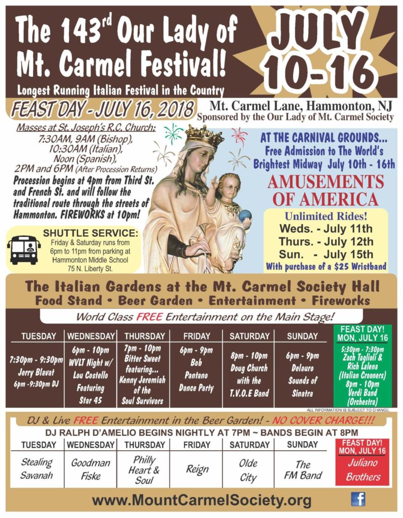 The 143rd Feast Of Our Lady Of Mt. Carmel - Nj Italian Heritage Commission